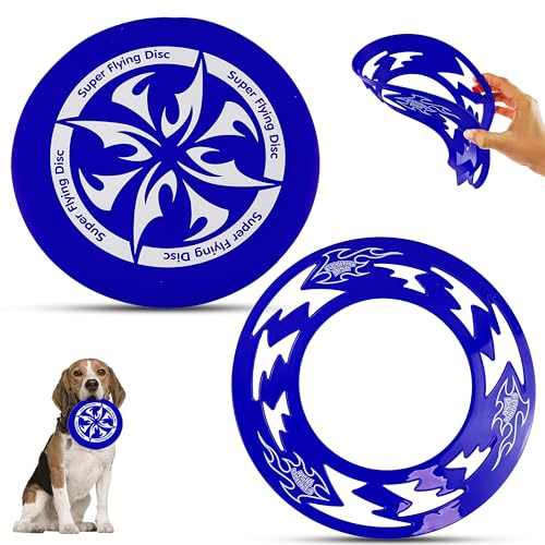 SRV Hub 2Pcs Blue Flying Disc Frisbee Ring Set, Easy to Catch Foldable Frisbee Dog Toy, Laser Cut Super Light Speed Flying Frisbee, Outdoor Beach Kids Adults Outdoor Fun Play Activity