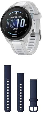 Garmin Forerunner 165, Easy to Use Lightweight GPS Running Smartwatch, White & Quick Release Band (20 mm) - Marine