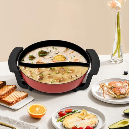 Hot Pot - Pentola elettrica con divisore, coperchio in vetro, 6 l, casseruola cinese, 1360 W, per zuppe, casa, feste, feste di famiglia