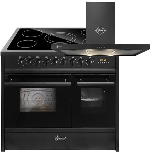GURARI Elektrisk stående spis GCH E 912 DF BL+GCH F 461 BL 9 elektrisk stående spis 90 cm med 1-vägs teleskoputdrag, dubbelugn köksfläkt 90 cm