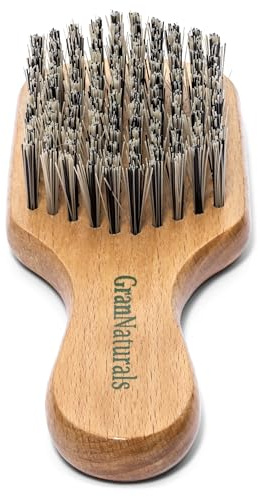 GranNaturals Hard Bristle Slick Back Hair Brush for Men & Women with Thick Curly Hair - Stiff Nylon Small Hairbrush for Smoothing, Waves, Beard, Fades, Locs, Dreads