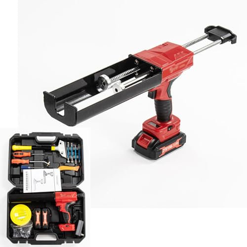 BDJSN Electric Caulk Adhesive Machine, 6 Speeds Cordless Caulking Gun with LED Light, Maximum Stroke 250mm, Double Cartridge Adhesive Epoxy Gun for Filling Sealing