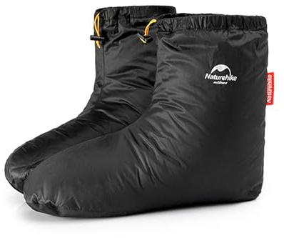 Naturehike Ultralight Duck Down Booties for Adults, Waterproof Winter Warm Foot Warmers for Sleeping, Sleep Booties for Women & Man for Home, Outdoor, Camping, Hiking, Compressible Storage (Black, L)