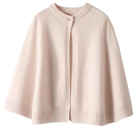 LIUYUYOUGO Poncho Damen Schal Aus Merinowolle Für Damen Kurz Gestrickt Schalponcho Vorne Offen Mit Knopfleiste Strickjacke Eleganter Weicher Kaschmirmantel Winter Strickpullover Cape Top Beige