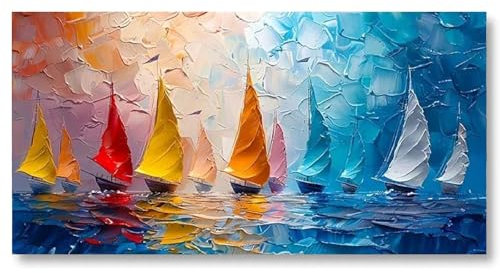 18meng Art Quadro astratto, 120 x 60 cm, 1 pezzo, stampa artistica su tela, moderno, blu rosso, barche a vela, poster artistico, per soggiorno, camera da letto, decorazione da parete, colorato come