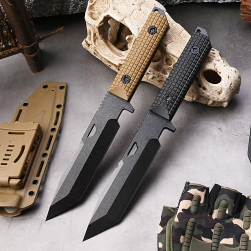 Genérico TEERMA JS3 Cuchillo de supervivencia Cuchillo de caza de hoja fija enfundada Cuchillo de acero de una pieza para exteriores Ideal para acampadas y actividades al aire libre