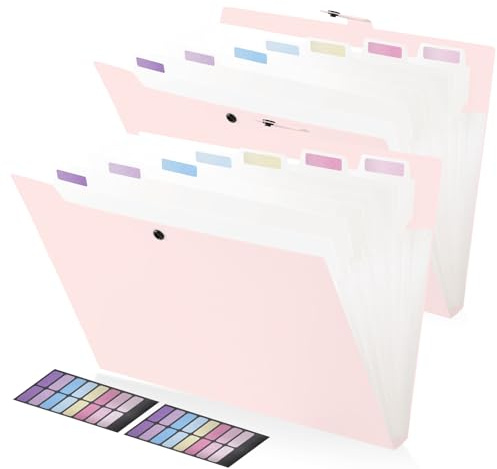 FRETONBA Sorteringsmapp A4 8 Fack, 2 Stycken, Etikettdesign, Vikbart Knapplock För Att Skydda Dokument, Dokumentmapp, Förvaring av Administrativt Papper, Rosa