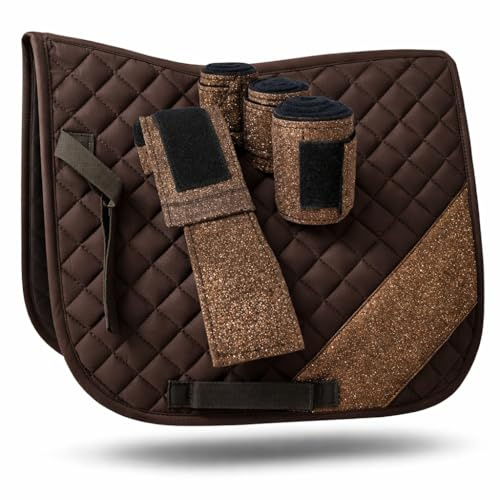 Tysons Breeches Glitzer Schabracke mit Bandagen Set Rosa Rot Hellblau Lila Braun Schwarz Glitzerschabracke Glitzerbandagen Minishetty Shetty Welsh Setpreis (Braun, Minishetty)