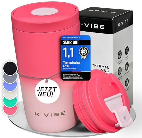 Thermobecher 350ml auslaufsicher - Thermo-Kaffee-Becher mit Quick-Press Deckel | rutschfester Boden, BPA-freier Isolierbecher Coffee-Cup to Go | Kaffeebecher für Büro, Auto, Uni & Alltag | K-VIBE
