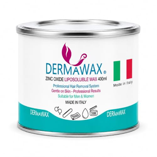 Dermawax Cera Depilatoria Caliente con Óxido de Zinc 400 ml – Cera Liposoluble Profesional con Bandas – Para Pieles Sensibles, Cuerpo, Rostro y Bikini – Made in Italy
