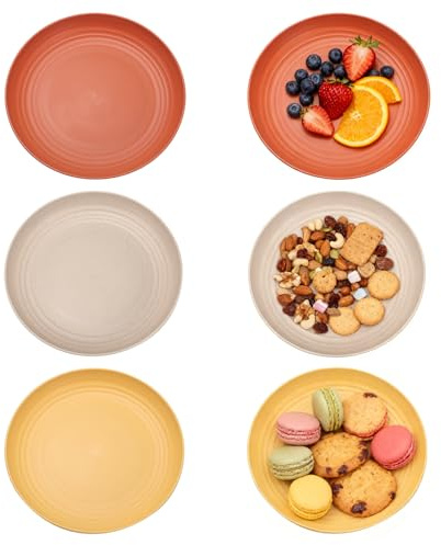 FENGQQKJ 6 Stück Plastic Plates Reusable, 22,5 cm Kunststoffteller, Camping Teller, Plastikteller Bunt Leicht Unzerbrechlich, für Party, Camping, Frühstück, Pizza, Mikrowellen und Spülmaschinenfest