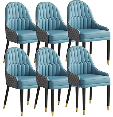 Natliedop Esszimmerstühle für die Küche, 6er-Set, Mikrofaser-Leder, Holzbeine, Sessel, ergonomischer Sitz, Schreibtischstuhl für den Haushalt (Seeblau + Zementgrau)