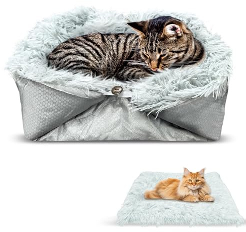 GHUAP Katzenbett 2 in 1, Katzendecke Waschbar, Warmes Haus Katzenkissen, Schlafplatz Katzensofa, Katzendecke Selbstwärmend, Haustierbett Hundebett Katzenbetten für Katze und Kleine Hunde (Grau)