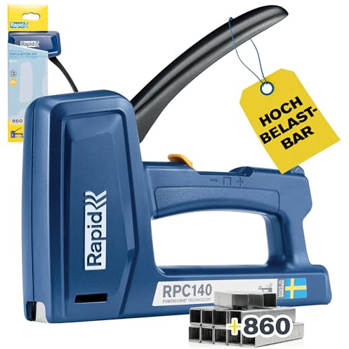 RAPID RPC140 - Kit Agrafeuse Murale Manuelle Textile, Plastique, Agrafeuse Bois, Tapissier, 50% Plus Facile à Utiliser, Agrafes jusqu'à 16 mm, Fabriquée en Suède, Inclus 860 Agrafes (5001750)