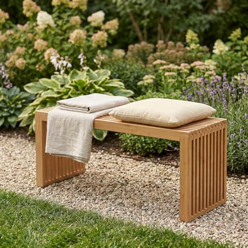 Gartenbank Wetterfest Holz - Bambus Holzbank Outdoor - Sitzbank Balkon
