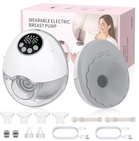 HOMGEN Sacaleches Eléctrico Manos Libres Portátil Extractor de Leche Materna Inalámbrico con Pantalla LED Bomba de Lactancia Recargable 1200mAh con 4 Modos y 12 Niveles Fácil de Limpiar para Mamás