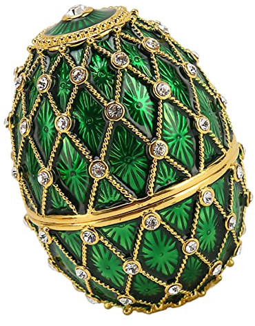 Brrnoo Egg Shape Rhinestone Trinket Boxes Exquisite Vintage Hinged Living Room Decor (Green)