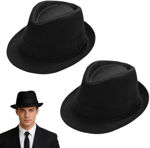 GYIOFAI Eleganter Fedora-Trilby-Hut, Unisex, klassischer Panama-Bowler-Hut, klassischer Gentleman-Stil, Jazz-Kappe, Gangster-Kappe, kurze Krempe, für Erwachsene, für Reisen, Strand, Party, Outdoor, 2