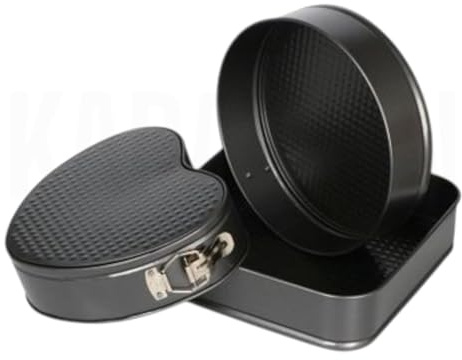 Genérico Set de 3 Moldes Desmontables Antiadherentes para Horno, Formas Redonda Cuadrada y Corazón, Acero al Carbono, 24cm, Negro