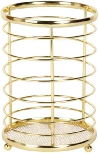 SDMAX Gold Round Cutlery & Utensil Holder, Durable Stainless Steel Construction, Mesh Bottom Design, Easy To Clean, Modern Design, Portable And Lightweight, 17cm