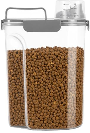 Geyecete Boite Croquette Chien 5 Litres, Conteneur de Nourriture Chien et Chat, Boîte Hermétique Croquettes avec Verseuse et Tasse Mesure, Portable Boîte de Friandises pour Chien/Chat, Sans BPA
