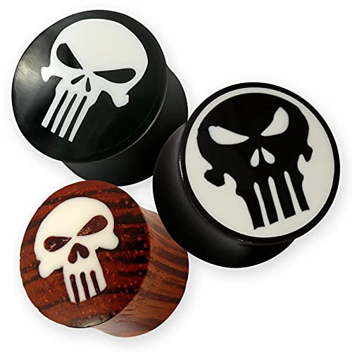 Fly Style Ohr-Plug Tunnel aus Horn oder Holz - Flesh-Tunnel Totenkopf The Punisher