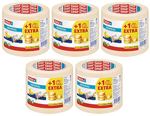 tesa Malerband für einfache Malerarbeiten, 50m x 30mm (50m x 30mm | 5 x 3 Rollen)