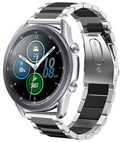 SUNDAREE Kompatibel mit Armband Samsung Galaxy Watch 3 Armband 45MM/Huawei Watch GT 4 46MM/Garmin Venu 3/AMAZFIT GTR 4/Pro 3 Ultra,22MM Schwarz Silber Edelstahl Metall Ersatz Uhrenarmband
