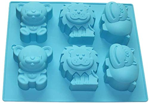 POFET Lot de 2 moules en silicone antiadhésifs en forme d'animaux - Kit de fabrication de moules de cuisson en silicone sur le thème de la forêt avec différents animaux, y compris lion et hippopotame