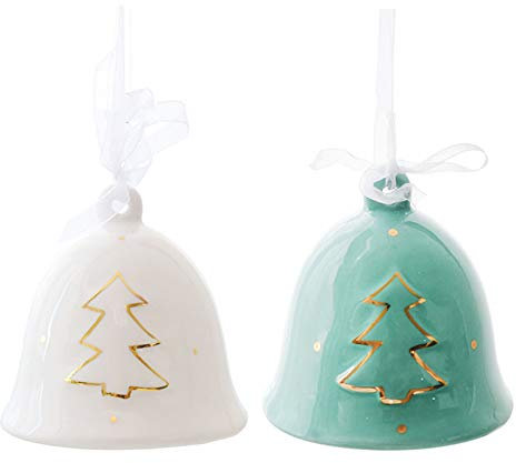Porzellan-Weihnachtsglocke - Weihnachtsbaum hängen Ornament Glocken mit Krawatte Band