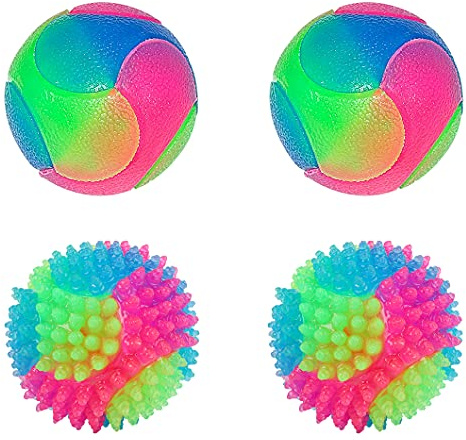 Rolin Roly Leuchtend Glow Ball Blinkender Hundeball Mit LED Licht - Bissfest Hundespielzeug für Hunde (2PK Smooth+2PK Spiky)
