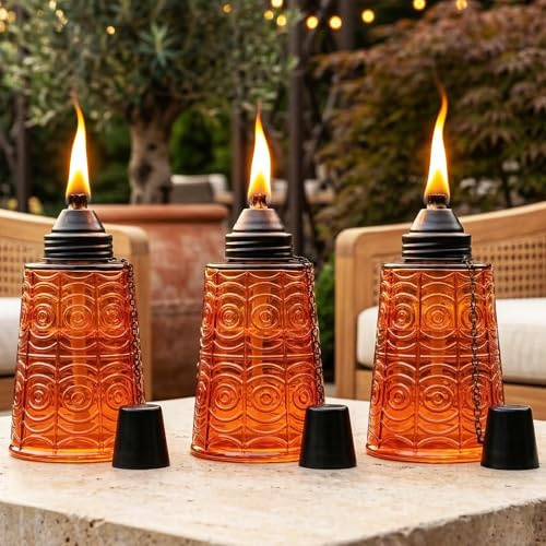Seraphic Lot de 3 torches de table à la citronnelle pour terrasse extérieure, 473,6 g, bougies décoratives à la citronnelle pour terrasse, jardin, fêtes, ambre