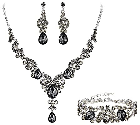 EVER FAITH Kristall Schmuckset Hochzeits Braut Art Deco Floral Teardrop Halskette Ohrringe und Armband Set