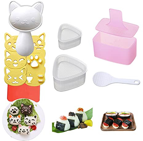 Rice Ball Mold, 3 Pack Onigiri Mold, Cute Cat Kitten Sushi Mould for Kids, Musubi Maker Press, Classsic Triangle Rice Ball Maker Sushi Mould Kit for Lunch Bento Box Accessories