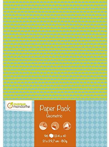 AVENUE MANDARINE - 96 fogli stampati motivi geometrici - hobby creativi, Scrapbooking e Fai da te - 24 motivi scenario??? x 4, fronte retro- A4, 21x29, 7 cm 80g - CC058C Paper Pack Geometric