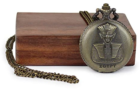 Kartique Ägyptische Pharao-Taschenuhr-Halskette, Pharao-Anhänger, altes Ägypten-Taschenuhr-Halskette, Ägypten-Taschenuhr-Halskette, Gold, Antik, gold, Antik-Optik