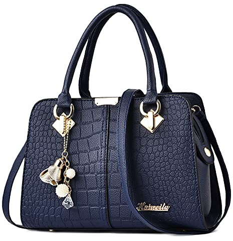 DORRISO)Handbags for Women Elegant Ladies Top Handle Bag PU Leather | Multi Compartments Tassel Versatile Waterproof Travel Casual Shopping Daily Office Midnight Blue
