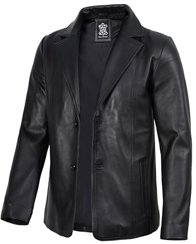 fjackets Giacca blazer da uomo in vera pelle di agnello – elegante giacca in pelle da uomo, ideale per eventi aziendali, casual e formali, Surrey Black - Giacca da uomo in pelle, Large