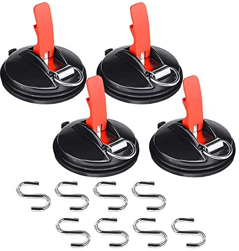 Tawveml Multifunktionaler Saugnapfanker, Saugnäpfe mit Haken, Ankerwerkzeug,Autohalterung,Saugnapf 4er Set Saugnapf mit 8 S-Haken, für Camping Befestigung von Gepäckplanen, Zelte, AutoSpanner