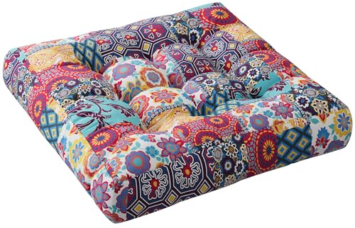 Codi Boho Floor Pillow, Large Meditation Cushion for Adults, Square Pillows Seating for Yoga Living Room Tatami Sitting Home Decor, Memory Foam Added, 22x22 Inch, Multi Patchwork