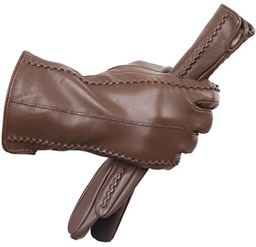 Farbige Mode Lederhandschuhe, hochwertige Lederhandschuhe Damen, Echtleder-Winterhandschuhe, hält warm, Damen-Lederhandschuhe, Braun 7