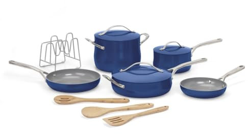 Cuisinart Culinary Collection 12-Piece Pots and Pans Set, PURELYCERAMIC Nonstick, Sapphire