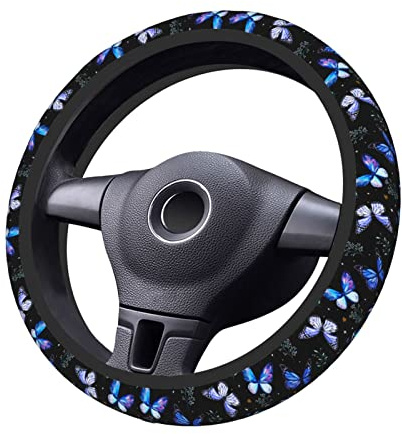 Lenkradbezug mit Schmetterlingen, rutschfest, Schweißabsorption, universal, 38,1 cm, niedliches Autozubehör für Männer und Frauen
