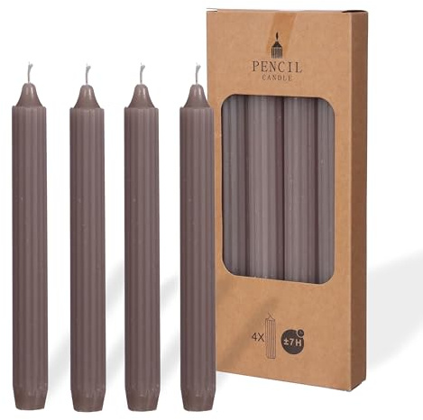 comforder Stabkerzen Set, 4x Tafelkerzen gerippt, 20cm, 7 Std (Mauve) | Bleistiftkerzen einfarbig, Paraffin, rußarm, tropffrei, geruchlos, Geschenkidee