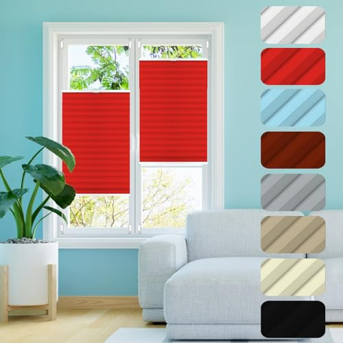 Blinds Store Plissé sur Mesure 50 x 190 cm translucide, Occultant et Isolant, Tissu Polyester, Thermique Volet Roulant Montage Simple et Rapide pour Fenêtres Et Portes, Rouge
