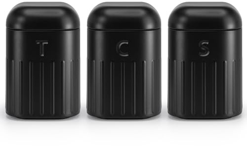 EHC Set of 3 Airtight Tea, Coffee & Sugar Food Storage Canisters Jars Set,Containers, Black