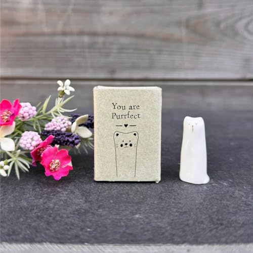 Luck and Luck Personalised Small Porcelain Matchbox Cat, Friendship Boxed Gift, Pocket Hug, Keepsake Mini Ornament, Porcelain Token Gift, You are Purrfect