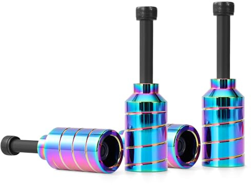 Aluscota Scooter pegs - 2 stück Pro Stunt Scooter Pegs Rainbow Schward mit 12.9 Stufe Achse und Befestigungsmutter | Aluminium PRO-Roller-PEG | 5050s Grinds