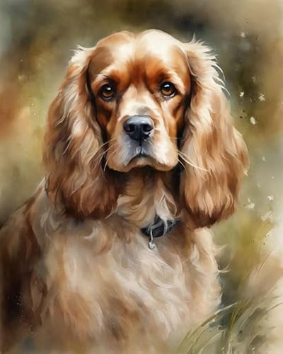 ZMHZMY Malen nach Zahlen für Erwachsene Cocker Spaniel,DIY Leinwand Ölgemälde Kit für Anfänge mit Pinseln Acrylpigment Zeichnung 40x50cm Rahmenlos