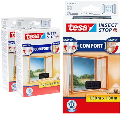 tesa Insect Stop COMFORT Fliegengitter für bodentiefe Fenster im 2er Pack & Insect Stop COMFORT Fliegengitter für Fenster